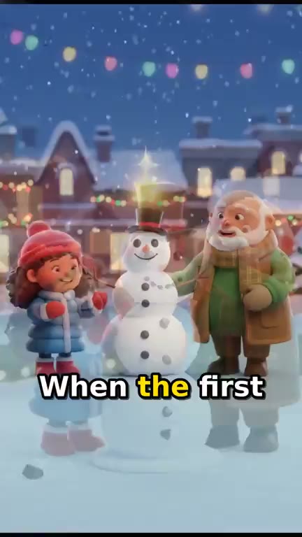 The snowman blinking awake under a star, the narrated line captioned